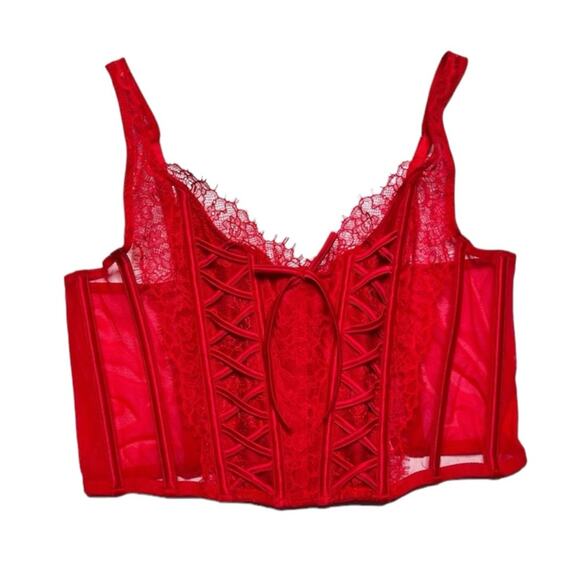 Victoria’s Secret Dream Angels Unlined Lace-Up Corset Top Lipstick Red SmallDD - Picture 1 of 3